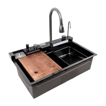 Кухонна мийка багатофункціональна Mixxus MH7546-SET-06 DECOR NANO-BLACK з вбудованим змішувачем