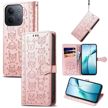 Чехол Embossed Cat and Dog для Xiaomi Poco C85 4G EU 173 mm книжка кожа PU с визитницей розовое золото