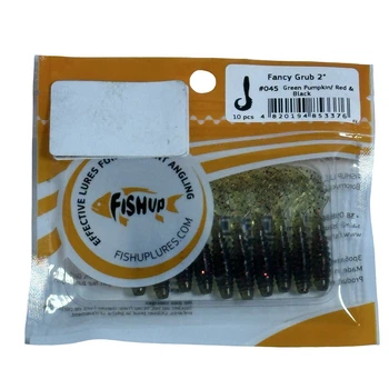 Силіконова приманка FishUp Fancy Grub 2" (10pcs.), #045 - Green Pumpkin/Red & Black,10015121