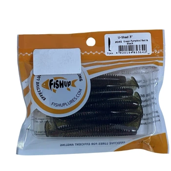 Силіконова приманка FishUp U-Shad 3" (9pcs.), #045 - Green Pumpkin/Red & Black,10023121