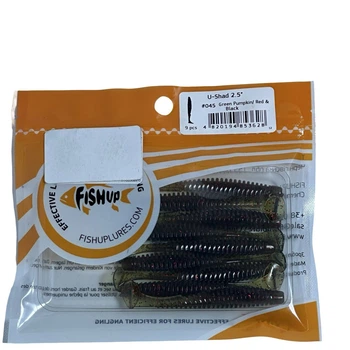 Силіконова приманка FishUp U-Shad 2.5" (9pcs.), #045 - Green Pumpkin/Red & Black,10022121