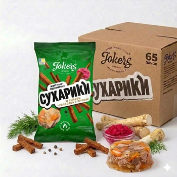 Ящик сухариків житньо-пшеничні 65 уп Холодець з хріном Jokers м/у 60г