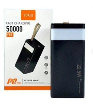 Портативна батарея Павербанк WUW-TUGII Y55 50000 mAh 22.5W 3A із швидкою зарядкою і ліхтарем Power Bank Black