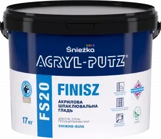 Шпаклівка Sniezka Acryl-Putz FS20 17 кг Білий Висока адгезія, Легкість нанесення, Швидке висихання (FS20)