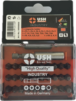 Набор бит USH Industry 1/4" PH PZ SL TORX HEX с магнитным держателем 31 предмет U0006900