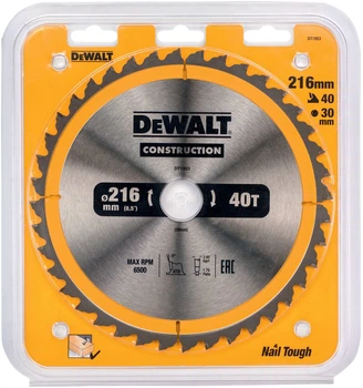 Tarcza pilarska DeWalt Construction 40T 216 x 30 mm DT1953-QZ (5035048095706)