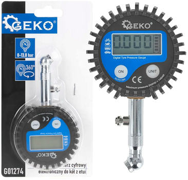 Цифровой манометр для шин 0-200 psi 360° поворотная головка 1 шт Geko HE0674