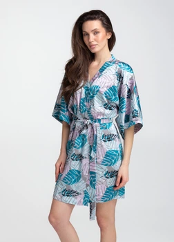 Жіночий халат із штучного шовку Giulia LEAFSONG 7205/050 S Multicolor-dark aqua print