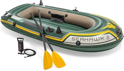 Надувная лодка 2-местная Intex Seahawk 2, лодка с веслами для рыбалки
