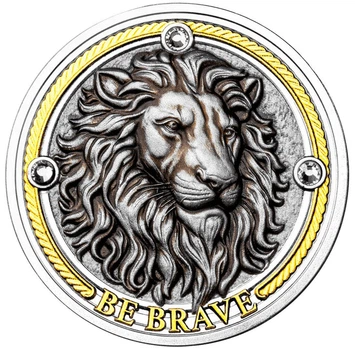 Коллекционная рельефная монета "Be Brave - Будь Смелым, Лев" 31,1 г серебро