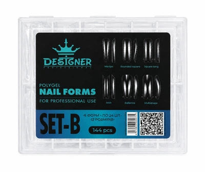 Многоразовые верхние формы Set-B (144 шт) дизайнер, 6 форм по 24 шт (12 размеров) - микс форм для наращивания