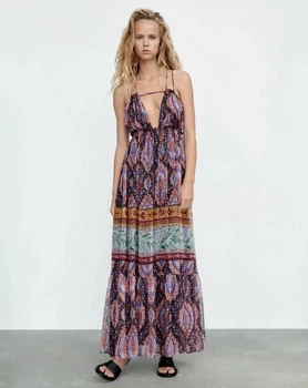 Сарафан довгий ярусний з принтом пейслі різнобарвний Zara розмір S