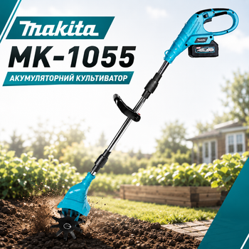 Акумуляторний культиватор Makita MK-1055 48V з двома акумуляторами 6Ah, безщітковий ручний мотокультиватор для розпушування ґрунту, городу, саду, дачі та підготовки грядок