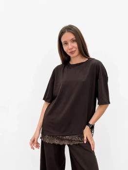 Женская футболка с кружевами Pink Daisy Коричневый 54-58 (0086)
