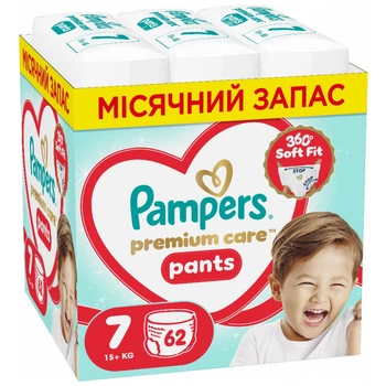 Подгузники Pampers Premium Care Pants Розмір 7 (15+ кг) 62 шт (8006530320245)