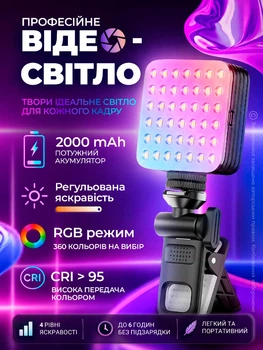 Накамерне світло RGB LED відеосвітло підсвітка для фото та відеозйомки світлодіодна лампа для камери телефону блогера TikTok YouTube стрімінгу контенту акумуляторна з регулюванням яскравості колірної температури Type-C 2000 мА·год DKWAY D12S
