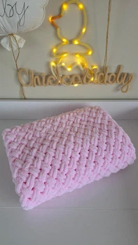 Плюшевый плед Chickabiddy, розовая пряжа, 85х85 см, ручное плетение