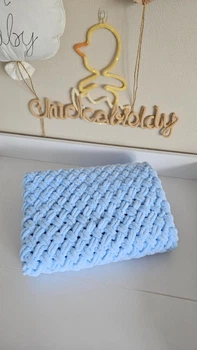 Плюшевый плед Chickabiddy, голубая пряжа, 85х85 см, ручное плетение