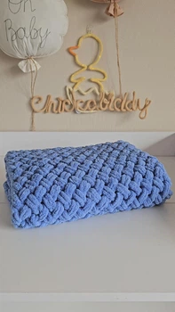 Плюшевый плед Chickabiddy, синяя пряжа, 85х85 см, ручное плетение
