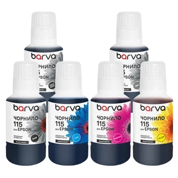 Комплект чернил Barva Epson 115, B/PB/G/C/M/Y, 6x140 мл (E115-140-MP)