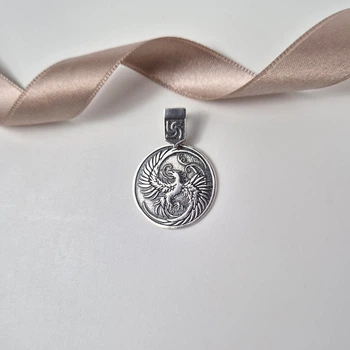 Серебряная круглая подвеска Феникс серебро 925 пробы черненное 3408ч 3.70г