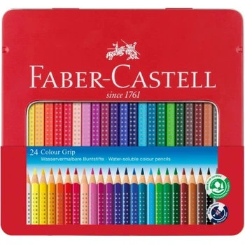 Карандаши цветные Faber-Castell Grip акварельні, тригранні, в металевій коробці 24 кольори, (112423) (25578)