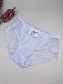 Хлопковые трусики-слипы с цветочным кружевом 8629, XL (ОБ 108-117), Белый