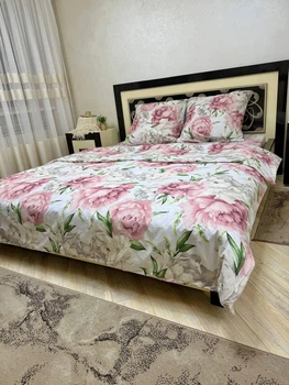 Постільна білизна бавовняна півон сандей Двоспальна 180 x 220 Бязь Біла 50 х 70