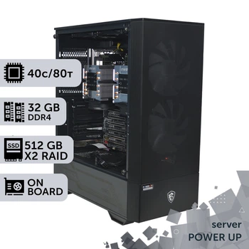 Сервер двухпроцессорный TOWER PowerUp #147 Intel Xeon Gold 6248 x2/32 GB/SSD 512GB х2 сборка для бухгалтерии документооборота хранения данных работы с 1С