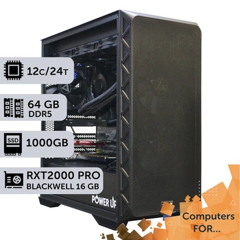 Комп'ютер Power Up #26 для REVIT/Ryzen 9 9900x/64 GB/SSD 1TB/NVIDIA Quadro RTX PRO 2000B 16GB для проектування та інженерії оптимізовано для роботи з CAD-програмами призначеними для 2D та 3D-проектування