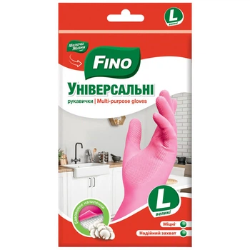 Перчатки хозяйственные резиновые FINO Универсальные розовые р.L 1 пара - 619601