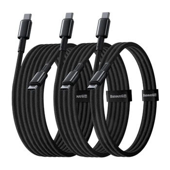 USB кабель Baseus E0424202 Tungsten Gold, Type-C, 1.0 м., 2.0 м., 3.0 м., Чорний - 677667