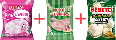Набір Bebeto Цукерки Маршмелоу Кавун 60 г + Пахлава з фісташкою 60 г + Білий та рожевий 30 г (8690146148463)