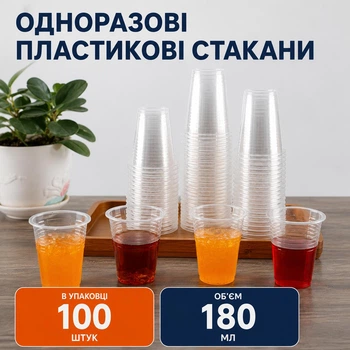 Одноразовый пластиковый прозрачный стакан 180 мл 100 шт (180 мл)