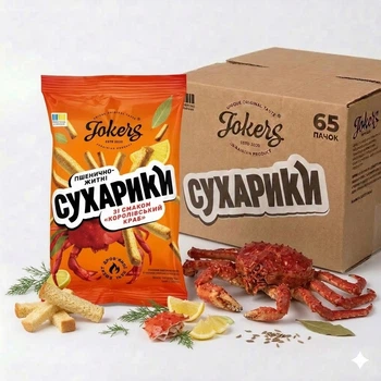 Ящик сухариків пшенично-житніх 65 уп Королівський краб Big pack Jokers м/у 60г