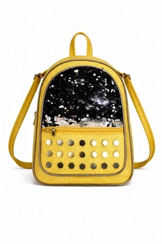 Рюкзак городской из экокожи с пайетками Zip-Zip 025 (32×25×10 см) горчичный