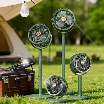 Вентилятор настольный/напольный Solar Floor Fan S39 4 в 1 с аккумулятором 4000 мАч, лампа, 5 скоростей, солнечная панель Green