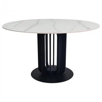 Стол обеденный нераскладной в гостиную, кухню из керамики/металл OLYMPIA CERAMIC д.130 Intarsio белый мат/черный