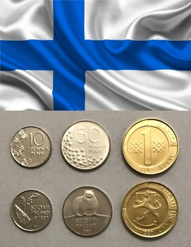 Набор из 3 монет Финляндия - 10 и 50 пенни + 1 марка 1990 - 1997 - UNC