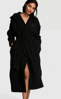 Халат чорний плюшевий з капюшоном XS/S Victoria's Secret Chenille Hooded Long Robe