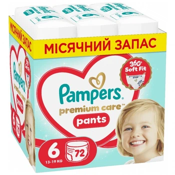 Подгузники Pampers Premium Care Pants Розмір 6 (13-19 кг) 72 шт (8006530320139) (22880)