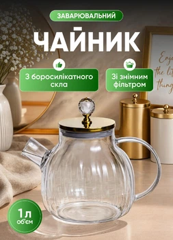 Стеклянный чайник заварник для чая с носиком 1 л чайник для заварки чая с фильтром Прозрачный