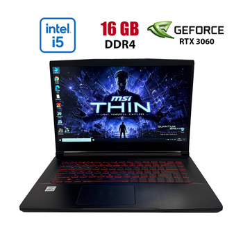 Игровой ноутбук Б-класс MSI GF65 Thin 10UE / 15.6" (1920x1080) IPS / Intel Core i5-10200H (6 (12) ядер по 2.5 - 4.5 GHz) / 16 GB DDR4 / 512 GB SSD / nVidia GeForce RTX 3060, 6 GB GDDR6, 192-bit / WebCam б/у