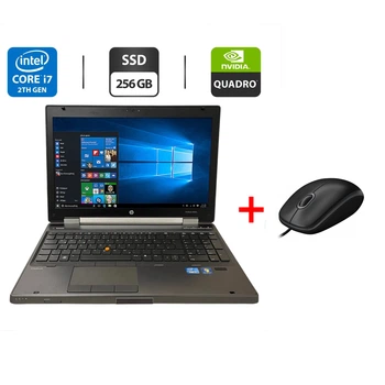 Мобильная рабочая станция HP EliteBook 8560w / 15.6" (1920x1080) TN / Intel Core i7-2630QM (4 (8) ядра по 2.0 - 2.9 GHz) / 16 GB DDR3 / 256 GB SSD / nVidia Quadro 1000M, 2 GB GDDR3, 128-bit / WebCam / DVD-ROM б/у + Подарок Проводная мышь / USB