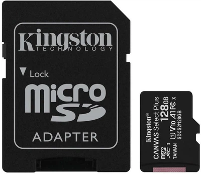 Карта памяти microSDXC, 128Gb, Kingston Canvas Select Plus, SD адаптер (SDCS2/128GB)