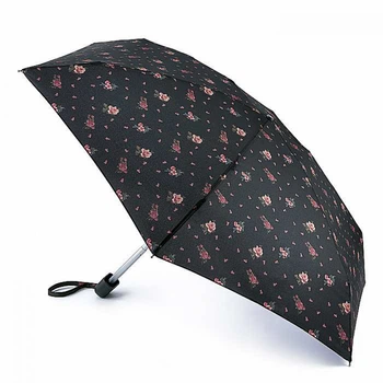 Мини зонт женский механический Fulton Tiny-2 L501 Black, flowers (Черный, цветы)