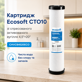 Брикетований вугільний картридж Екософт Big Blue 20 для очищення від хлору та органіки