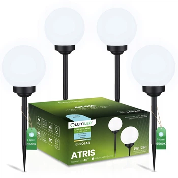 Набір садових LED‑куль 15 см на сонячній батареї 4 шт — Lumiled Atris, холодне світло 6500 K, IP44