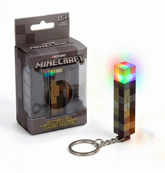 Брелок фонарик на ключи в стиле факела Minecraft с аккумулятором, rgb 7 цветов, USB, в коробочке