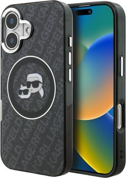 Etui plecki Karl Lagerfeld IML Glitter Karl & Choupette Heads Logo MagSafe do Apple iPhone 16 Black (KLHMP16SHMKBKCHK)